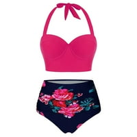 Relanfenk kupaći kostimi Tankenis Set Women Clorl Print High Struk usjev + kratke hlače Dva kupaća kostima