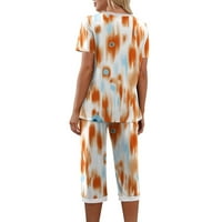 WAVSUF ženski setovi u odjeći kratki rukav V-izrez otizan s džepovima Kućna majica i hlače Pulover narančasti