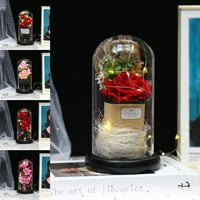 Umjetni ružin ukras romantični blistavi prozirni poklopac Vječna lažna ruža cvijet LED svjetlosni dekor