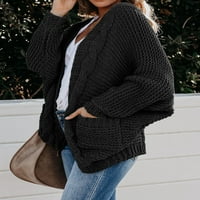 Rosfanty Ženski kabel Klintni džemper od punog dugih rukava otvoreni prednji džemperi sa džepnim kaputom