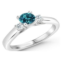 Gem Stone King 0. CT okrugli London Blue Topaz White Topaz Sterling Srebrni prsten