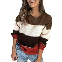 Dukseri za žene Boja bloka dugih rukava Crewneck Pleteni pulover na vrhu Ležerne prilike labavi džemper