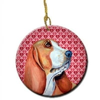 Basset Hound Valentines Love i Hearts Keramički ukras