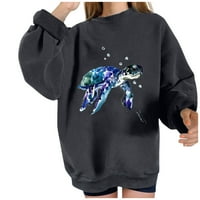 Vrhovi za gamaše za žene Wild Ocean Print Lable O-izrez Dugi ručki prevelikim pulover