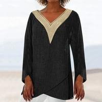 Charella ženska ležerna dužina rukava V-izrez Solid boja nepravilna bluza na vrhu majica crna, l