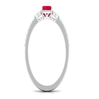 Smaragdni rez kreirao ruby ​​solitaire prsten s dijamantom za žene, srebrna srebra, US 4.50