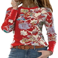 Ženska cvjetna majica s dugim rukavima Casual Crew izrez za bluzu TEE
