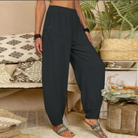 Pantalone za žene široki džepovi za noge elastični struk čvrste teretne pantalone Hlače duge haremske