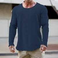 Muška puna boja s dugim rukavima CREW CALUGE pulover Duks ležerni lagani lagani pad pada tamno plava