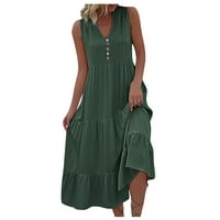Clearsance Ljetne haljine za žene bez rukava Srednja srednja slatka čvrsta a-line putovanja V-izrez Haljina zelena l