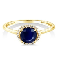 Gem Stone King 10K žuti zlatni ovalni plavi safir i dijamantski angažman prsten