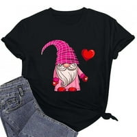 Valentines Dnevne košulje Žene Gnomes Love Heart Majica Kratki rukav Crewneck Cute grafički ispis Tee