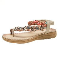 SHLDYBC sandale žene, sandale za žene plaža boemska vintage perla sa zip-up rhinestone rimske stane
