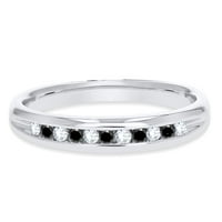 Zaručnički prsten 0. Carat okrugli rezani prirodni dijamant i crni dijamant u 18K bijelo pozlaćenog vjenčanog opsega, prsten veličine-10.5