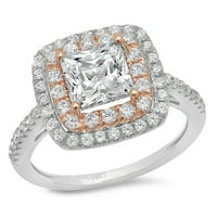 2. CT Sjajna princeza Clear Simulirani dijamant 18k bijeli ružni zlatni halo pasijans sa accentima prsten sz 9.75