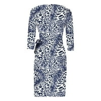 INLEIFE haljine za žene, ženska štampa modna casual proljeća ljeta sa rukavima od sedam točaka V-izrez