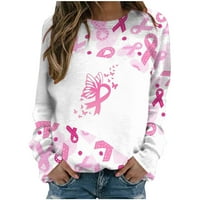 Dukseri za žene Cancer dojke Poklon Crewneck Košulje s dugim rukavima Grafički vrpci Grafički teniki