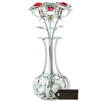 MATASHI 24K pozlaćeni cvijeći buket i vaza W Pink & Clear Crystali - 1. 1. Srebrno crveno