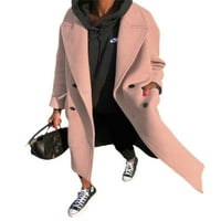Prednjeg swalda Ženski kaput dugih rukava Džep na otvorenom na otvorenom debeli kaput s dvostrukim grudima kardigan ružičaste s