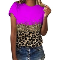 Youmylove Ženske leopard tiskane ležerne majice s kratkim rukavima Jesen odmora Trendy O-izrez Prozračna