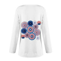 Cleance ženske bluze Dressy okrugli dekolte grafički otisci Bluza Neovisnost Dan Žene Labavi rukavi,