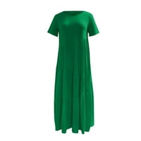 Meitianfacai Ljetna haljina Ženska ljetna modna labava duga haljina kratki rukav okrugli izrez asimetrična slikovana plaža Duga haljina Ženska modna zelena haljina