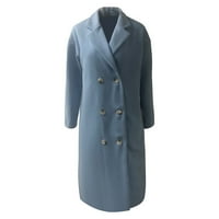 Guvpev zimski kaputi za žene toplo grudi FAU Vunene kapute Trenk vuneni kaputi jakne rever slim dugačak preko kaput - plavi XXL