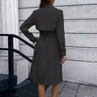 Dame Casual Slim Fit Pleased suknja Čvrsta boja Dugih rukava Ženska haljina Crna XL