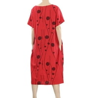 Ženska posteljina midi haljina boho cvjetna tiskana Dužina koljena Ležerne sunce sa džepovima Crveni