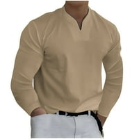 tklpehg muški dugi rukav Trendy casual casual majica Čvrsta dugi rukava V-izrez za bluzu srušaka Khaki