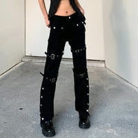 Wofedyo traperice za žene široke ravne noge Punk Cargo Jean Baggy Hlače Goth pantalone Srednja odjeća