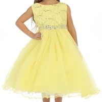 Big Girl Glitters Squided Bodice Dvostruki sloj Tulle Rhinestones Cvjetna djevojka haljina žuta JK Bny