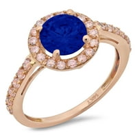 1.86ct okrugli rez simulirani plavi safir 18K ružičasti ružičasti zlatni graviranje izjava godišnjica angažmana vjenčana halo prstena veličine 10.25