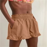 Ženske ljetne čvrste džepove kratke hlače, ruffle elastične ležerne hlače