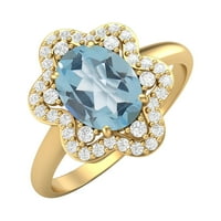 8x ovalni plavi topaz srebrni žuti pozlaćeni angažman ženski prsten