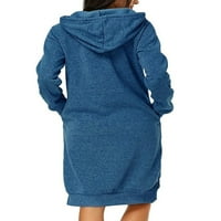 Voguele ženske haljine s kapuljačom košulja Džepna dukserica Džepka pulover hoodie jesen retro plave