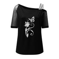 Ženske majice ispisane sa gornjim dijelom ramena sjajni majica kratkih rukava Tee vrhovi slobodno vrijeme