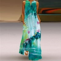 Miayilima Ljetne haljine za žene bez rukava cvjetni print V-izrez Maxi haljina ljetne zabave Cami haljina