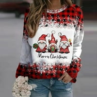 Ženske božićne dukseve s dugim rukavima posada pulover dukserica Ležerne prilike Xmas Tree Santas Claus Slatko rešetke Hoodie Tops Red XL