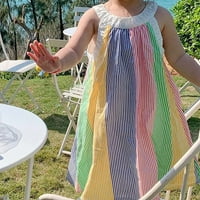 Little Dection Girls Haljine Striped tiskani bez rukava O-izrez Ležerne prilike šarene pruge Princess