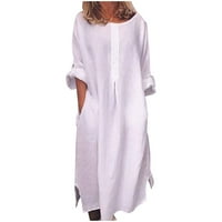 Asdoklhq ženske haljine za čišćenje veličine, žene Ljeto Ležerne prilike pune rukave sa čvrstom posteljinom